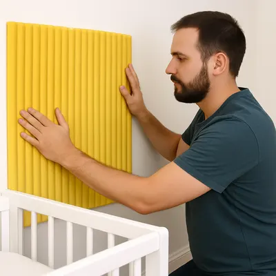Panou decorativ pentru perete Car Boy Safety galben din spuma 600x900x9 mm
