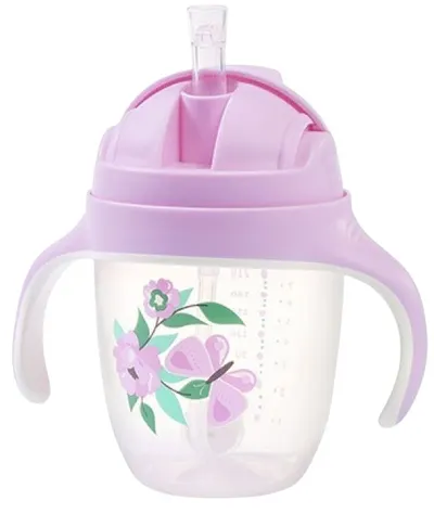 Pahar cu paie care nu se varsa Babyono - Be Active, 240 ml, Pink