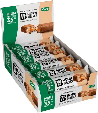Core Protein Bar, biscuiți și caramel, 12 bucăți, Born Winner