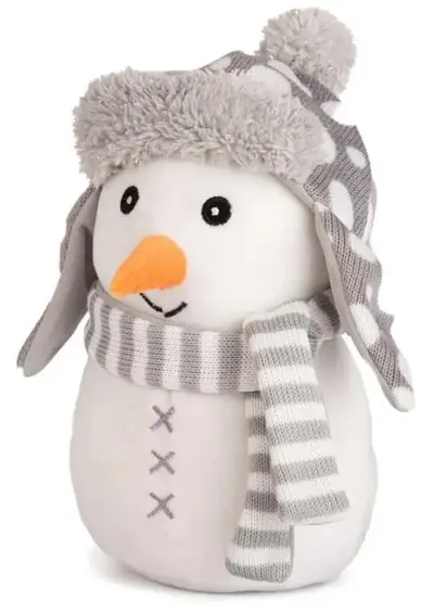 Jucărie de pluș Amek Toys - Om de zăpadă cu pălărie și eșarfă gri, 19 cm
