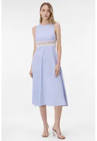 Rochie de bumbac cu insertii de dantela - Alb/Albastru azur