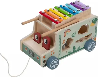 Jucărie de tragere din lemn Freeon Free2Play - Un camion cu animale și un pian
