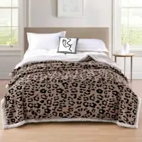 Patura Cocolino Groasa, cu Fermoar, cu Blanita Sherpa Gri, 200x230 cm, Leopard, Cappuccino
