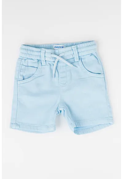 Pantaloni scurti din amestec de bumbac cu snururi - Albastru deschis