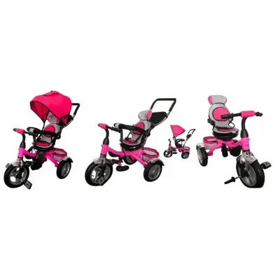 Tricicleta pentru copii R-Sport T3 roz 3 in 1 cu pedale, cu roti gonflabile, maner cu control al directiei, scaun reversibil, rotire 360 grade, frana si centura de siguranta