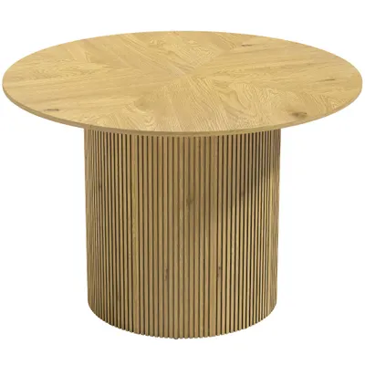 HOMCOM Masă de dining rotundă modernă pentru 4-6 persoane, masă de bucătărie de 110 cm cu bază cilindrică canelată, Stejar | Aosom Romania