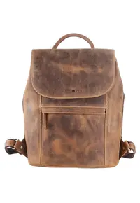 Rucsac unisex piele naturala maro antichizat 31 x 34 cm - Vintage -