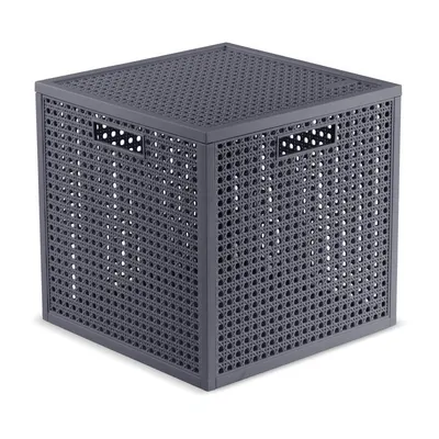 Cutie de depozitare gri închis din plastic reciclat cu capac 28x28x28 cm Kaya Cube – Curver