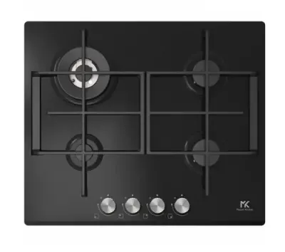 Plita incorporabila Master Kitchen MKHG 6031ED-TCBK, Gaz, 4 arzatoare, Gratare fonta, Arzator wok, Aprindere electrica integrata, Siguranta arzatoare, 60 cm, Sticla (Negru)