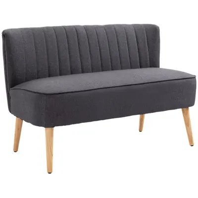HOMCOM Canapea 2 Locuri din Material Textil fără Brațe cu Cusături, Canapea Compactă Modernă cu Picioare din Lemn de Cauciuc pentru Living, 117x56.5x77 cm, Gri Închis | Aosom Romania