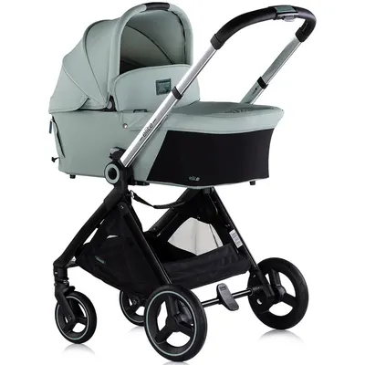 Carucior pentru copii Chipolino Elite 3 in 1 basil cu spatar reglabil, suspensii, maner ajustabil, suport picioare reglabil si accesorii