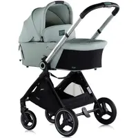 Carucior pentru copii Chipolino Elite 3 in 1 basil cu spatar reglabil, suspensii, maner ajustabil, suport picioare reglabil si accesorii