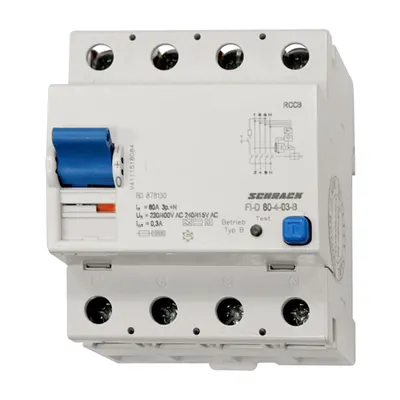 Intreruptor automat diferential 80A, 4 poli, 300mA, tip B