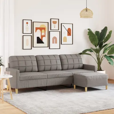 Gossi canapea cu 3 locuri si taburet, taupe, 210 cm, textil
