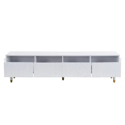 Comodă TV cu 4 sertare, din MDF și acril, 178x35x45 cm, Alb
