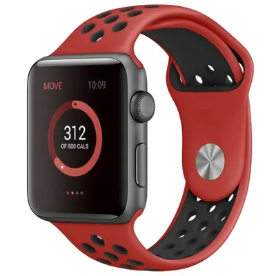 Curea Sport perforata pentru Apple Watch, Silicon, Rosu-Negru - 38/40/41 mm , Mare Engros