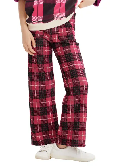 Pantaloni evazati in carouri cu doua buzunare