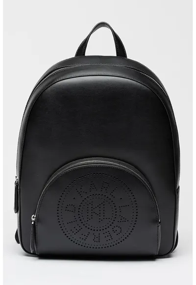 Rucsac din piele si piele ecologica cu detaliu cu logo cu perforatii Circle - Negru