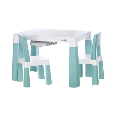 Set masuta si doua scaune, FreeON, Neo, Pentru copii, Cu doua sertare, Cu masa reglabila la doua inaltimi, Conform cu standardele europene de securitate EN71-1;2018, EN71-2:2020, EN71-3:2021, Verde
