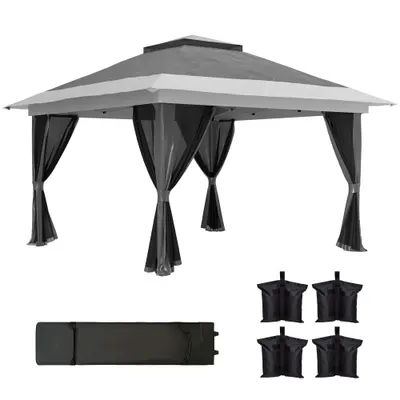Outsunny Pavilion Pliabil cu Pereți din Plasă, Înălțime Reglabilă și Protecție UV, 356x356x280 cm, Gri | Aosom Romania