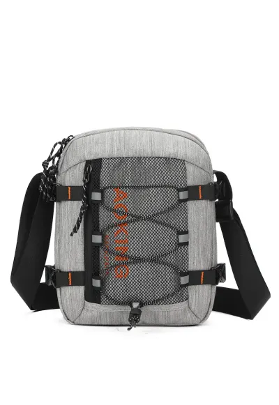 Geanta crossbody unisex cu buzunar din plasa - Gri