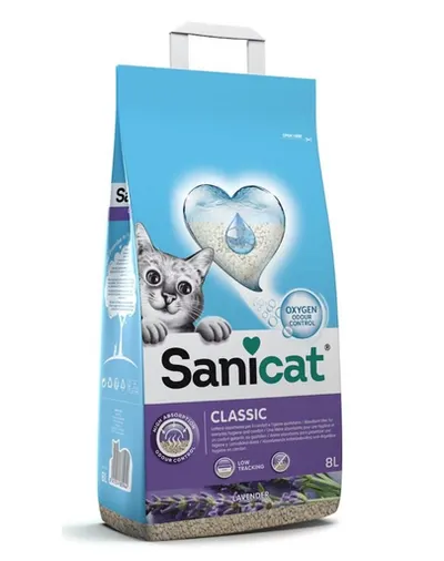 SANICAT Classic Lavender Nisip mineral pentru pisici cu parfum de lavandă 8 L