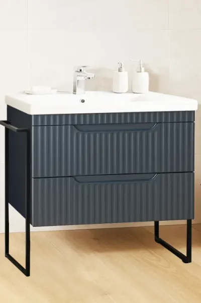 Set Baza front MDF si Lavoar seria 733, cadru metalic, sertare, montata, 80 cm, antracit