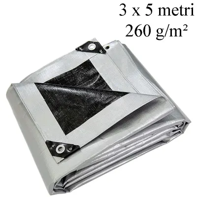 Prelata impermeabila 3x5 m, polietilena 260g/mp, protectie UV+ si inghet, universala