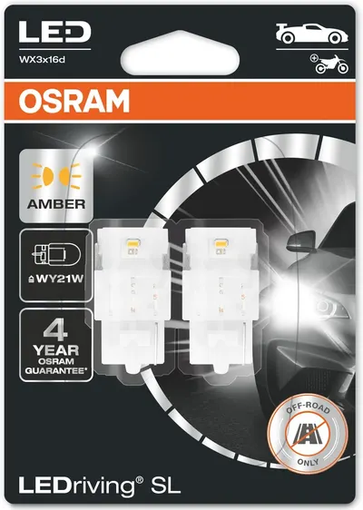Becuri auto LED Osram - LEDriving, SL, Amber, WY21W, 1.4W, 2 bucăți, galbene