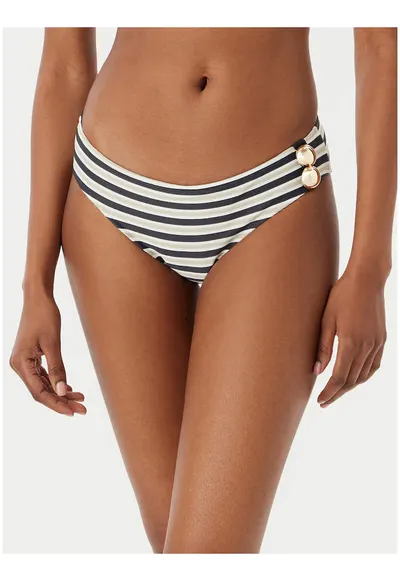 Slip de bikini Dama - Bej - Bleumarin - Dungi - Material sintetic - Set plaja