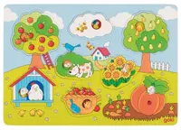 Puzzle din lemn Goki - In gradina, cu fond