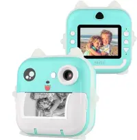 Aparat foto digital cu imprimare termica pentru copii, focalizare automata, display color de 2,4 inch 1080P Full HD