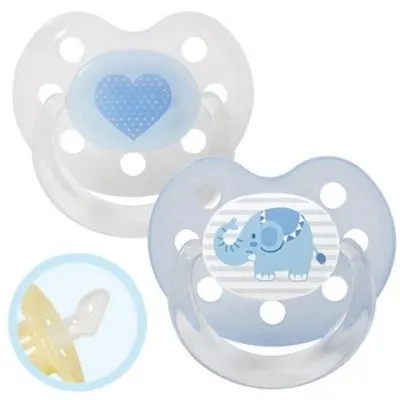 Suzetă din silicon cu ring Baby Nova - mărimea 1, inimă și elefant, 2 buc