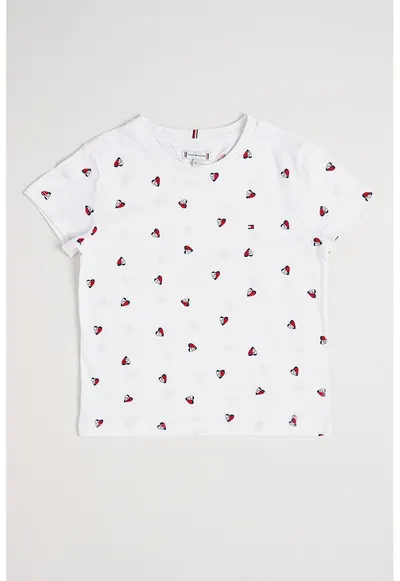 Tricou cu imprimeu inimi - Alb optic
