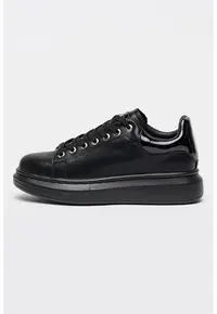 Pantofi sport din piele cu insertii din piele lacuita - Negru