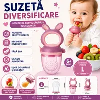 Suzeta pentru diversificarea hranei, pentru fructe si legume, silicon moale, Mov, Marimea L