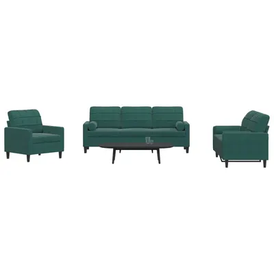 Gossi set canapele cu perne/rulouri, 3 piese, verde inchis, catifea