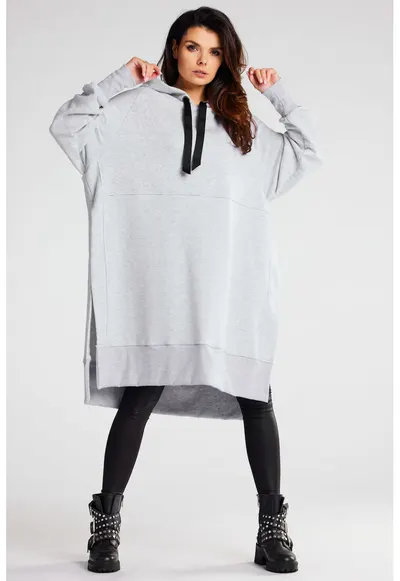 Hanorac streetwear lung oversize cu croiala dreapta - - Gri