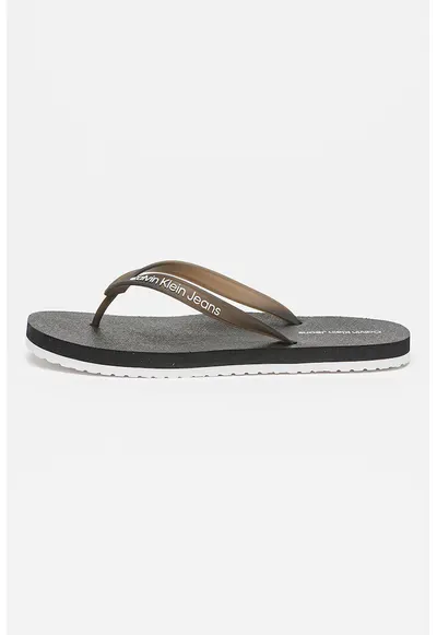 Papuci flip-flop cu logo si talpa plata - Negru stins