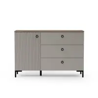 Comoda DOMINICA, 1 usa, 3 sertare, taupe + stejar silverjack, 120x41x81 cm