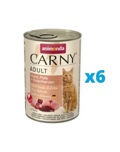 ANIMONDA Carny Adult hrana pisica cu pui, curcan si inimi de rata 6 x 400 g