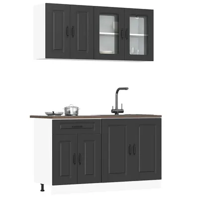 vidaXL Set dulap de bucătărie 4 piese „Kalmar” lemn negru prelucrat