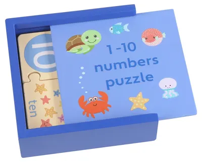 Puzzle din lemn Orange Tree Toys - Sea Life, cu cifre, 22 piese