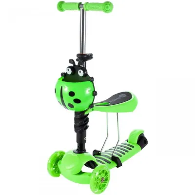 Trotineta buburuza tip scooter cu 3 roti, efecte lumini, inaltime reglabila, frana picior, 61 x 26 x 59 cm, verde