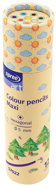 Set de creioane grafice Spree Art - Maxi, 12 culori, într-un tub de carton