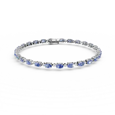 Bratara tennis din aur alb cu tanzanite rectangulare de 7.3ct si diamante de 0.6ct