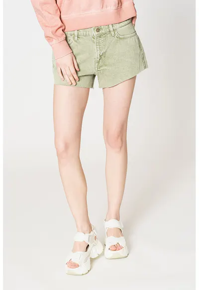 Pantaloni scurti de denim cu terminatii franjurate - Verde sparanghel