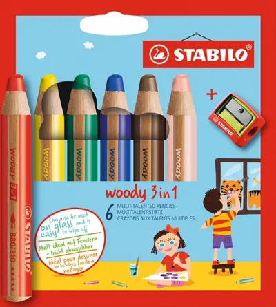 Set de creioane colorate Stabilo Woody 3 in 1 - 6 culori ,cu un ascuțitor