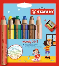 Set de creioane colorate Stabilo Woody 3 in 1 - 6 culori ,cu un ascuțitor