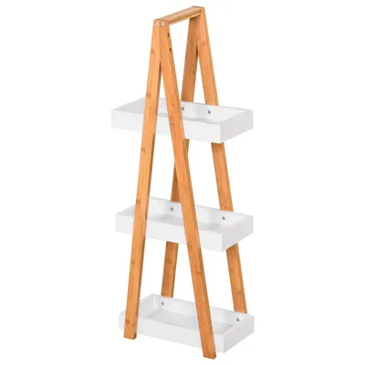 Kleankin Raft Baie cu 3 Rafturi din MDF și Bambus, Dulap Baie, 30x18x81 cm, Lemn | Aosom Romania